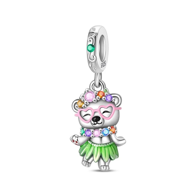 Exquisite Charm-Anhänger aus 925er-Sterlingsilber mit weißen Tigerperlen und Kaninchen-Barista-Anhänger, passend für Armbänder, niedliche Schmuck-Accessoires, Geschenke