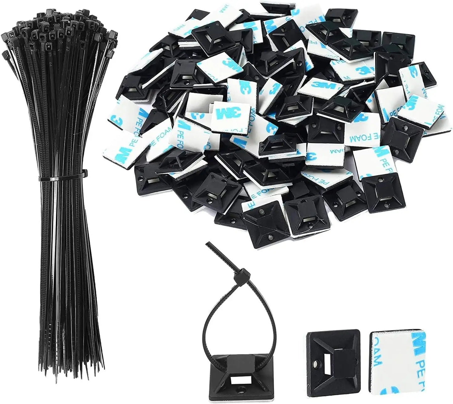Selbstsichernder Kunststoff-Nylon-Kabelbinder + Nylon, quadratisch, 3 m, selbstklebender Draht, Reißverschluss, fester Sitzhalter, Kabelbinder-Montagebasis