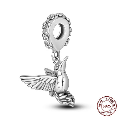 Gelber Sonnenblumen-Charm aus 925er Silber, Original-Zirkon, Kolibri, Einhorn-Charms, passend für Armbänder, DIY-Schmuck für Frauen, Hochzeitsgeschenk