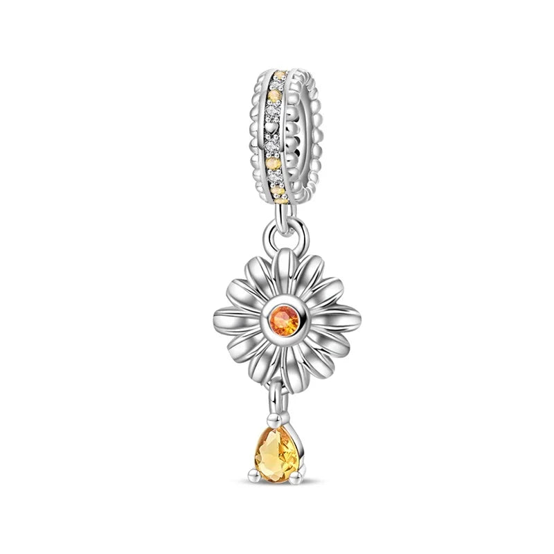 Kürbishaus-Perlen und Kuchen-Donut-Herzform aus 925er-Sterlingsilber, dreifach baumelnder Charm, passend für Armbänder, goldene orangefarbene Anhänger-Geschenke