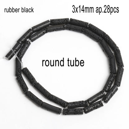 Schwarze vulkanische Lavagesteinperlen, Mineralperlen, Charms, Rohrwürfel, runde geometrische Formperlen für Schmuckherstellung, DIY-Armband