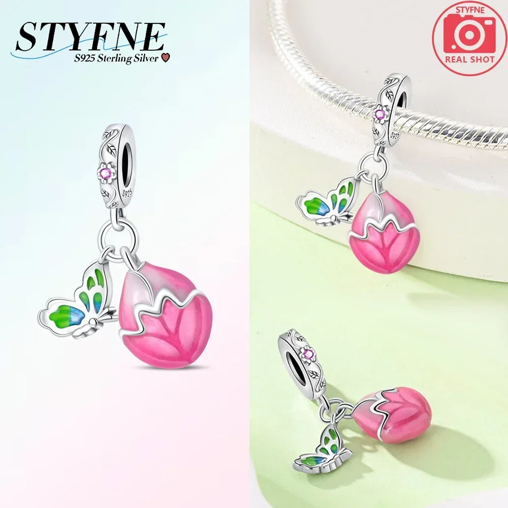 Charms aus 925er-Sterlingsilber, Chamäleon, leuchtende Glühwürmchen-Schmetterlings-Charms, Perlen, passend für 925 Original-Armbänder, feine DIY-Schmuckherstellung