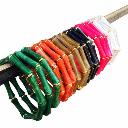 Vintage Chunky Bamboo Elbow Acrylic Bracelets for Women Men Rock Punk Stretch Large Curved Tube Stacking Bangle Couple Jewelry Gifts