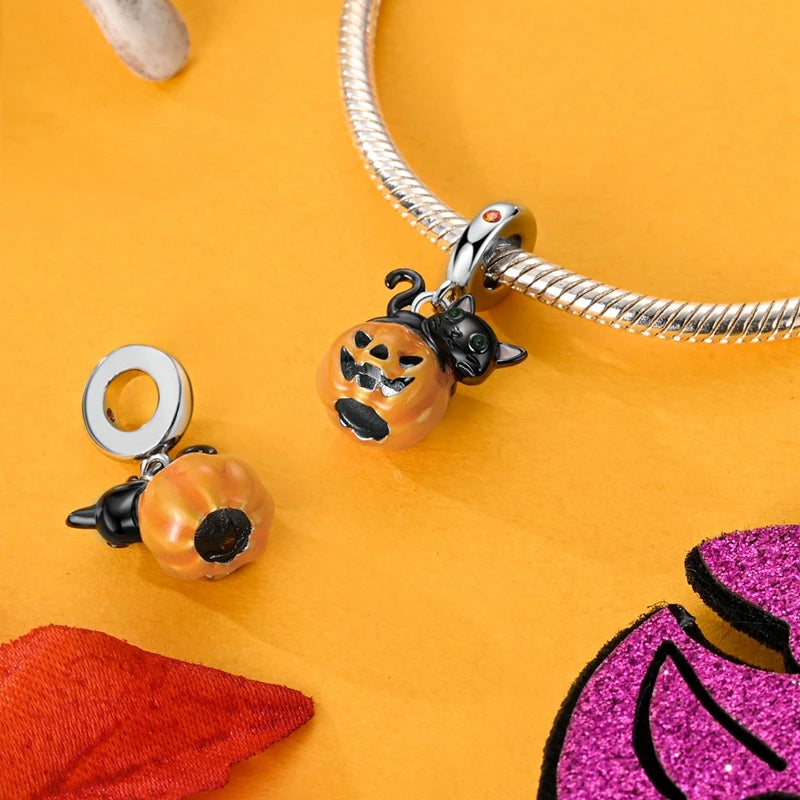 Heißer Verkauf 925er Sterlingsilber Kürbiskopfperlen & fliegende Hexe baumelnder Charm passend für Armband Halloween Anhänger Zubehör Geschenke