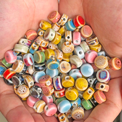 10 Stück mehrfarbige Keramik-flache runde Perlen zum Selbermachen, lose Perlen für Strandschmuck, Böhmen, Kunsthandwerk, Schmuckherstellung, Zubehör, 11 mm