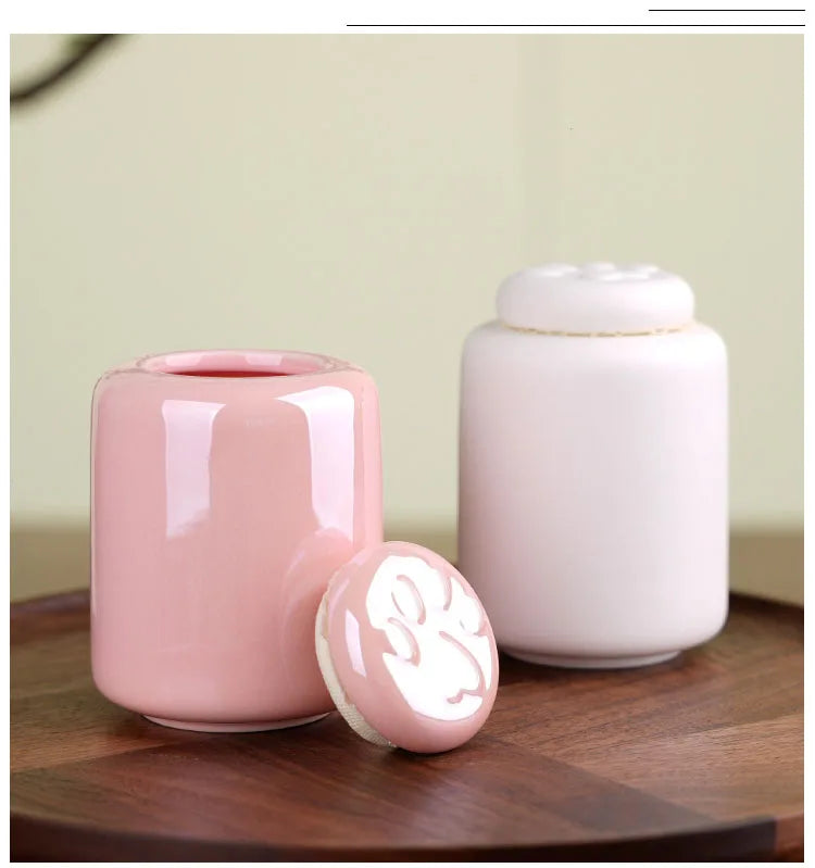 Ceramic Pet Urn with Paw Print - Sealed Memorial Keepsake for Dog and Cat Ashes, Moisture-Resistant Urn Container with Eternal Tribute Design