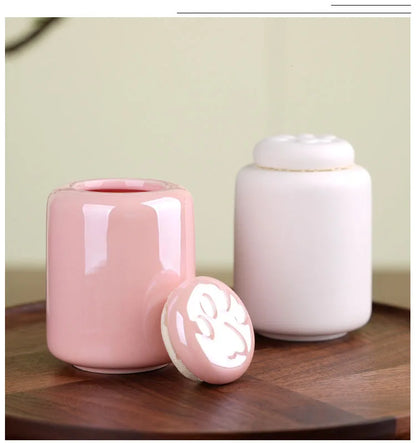 Ceramic Pet Urn with Paw Print - Sealed Memorial Keepsake for Dog and Cat Ashes, Moisture-Resistant Urn Container with Eternal Tribute Design