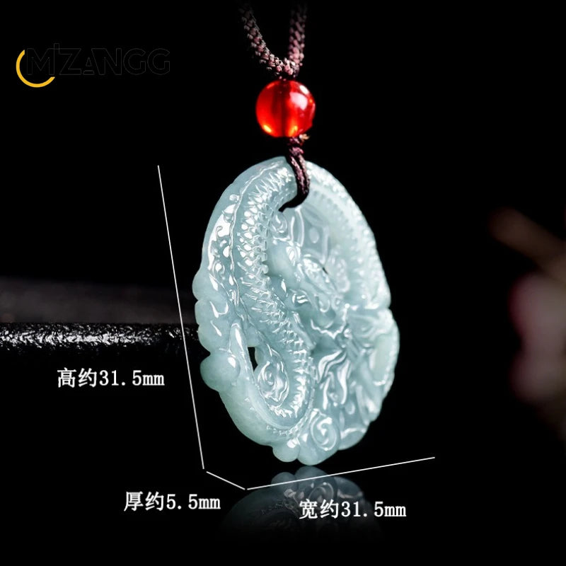 Natürlicher Jadeit Blue Water Business Wohlstand durch den Reichtum des Drachen Anhänger Mode Männer und Frauen Glücksamulett Geschenke
