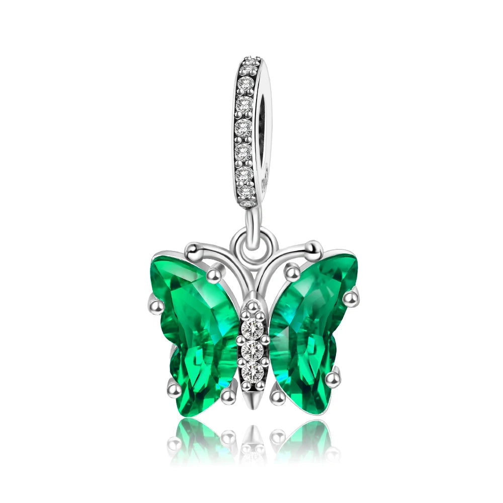 Grüner Schildkröten-Anhänger aus 925er-Sterlingsilber und blauer Schmetterling, baumelnder Charm, passend für Schlangenarmband, Boutique-Halskette, exquisite Geschenke