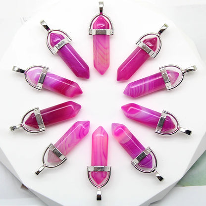 24 stücke Natürliche Stein Achate Quarz Kristall Anhänger Für Halskette Charme Fluorit Sechseckigen Anhänger DIY Schmuck Machen Zubehör