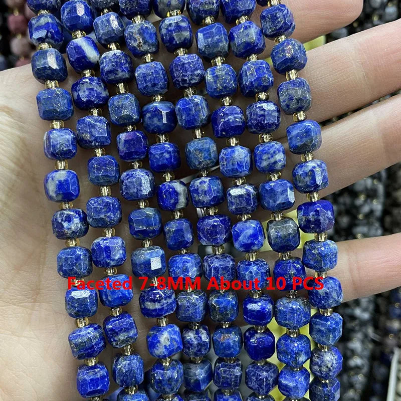 Natürliche Lapislazuli Runde Rohr Facettierte Lose Spacer Stein Perlen Für Schmuck Machen DIY Handgemachte Armbänder Halskette Zubehör