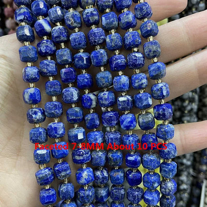 Natürliche Lapislazuli Runde Rohr Facettierte Lose Spacer Stein Perlen Für Schmuck Machen DIY Handgemachte Armbänder Halskette Zubehör