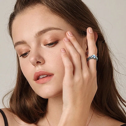 YILUOCD Vintage Natürliche Mondstein Ring Hexerei Triple Mond Göttin Ringe für Frauen Verlobung Party Hochzeit Schmuck Anillos
