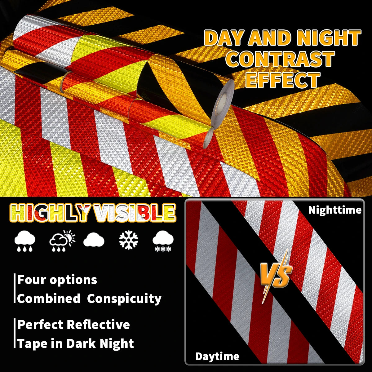 15 cm breites diagonales PVC-Reflektorband, selbstklebendes, wasserdichtes Sicherheitswarnband, Identifikationsband für LKW, Motorrad, Fahrrad, Auto