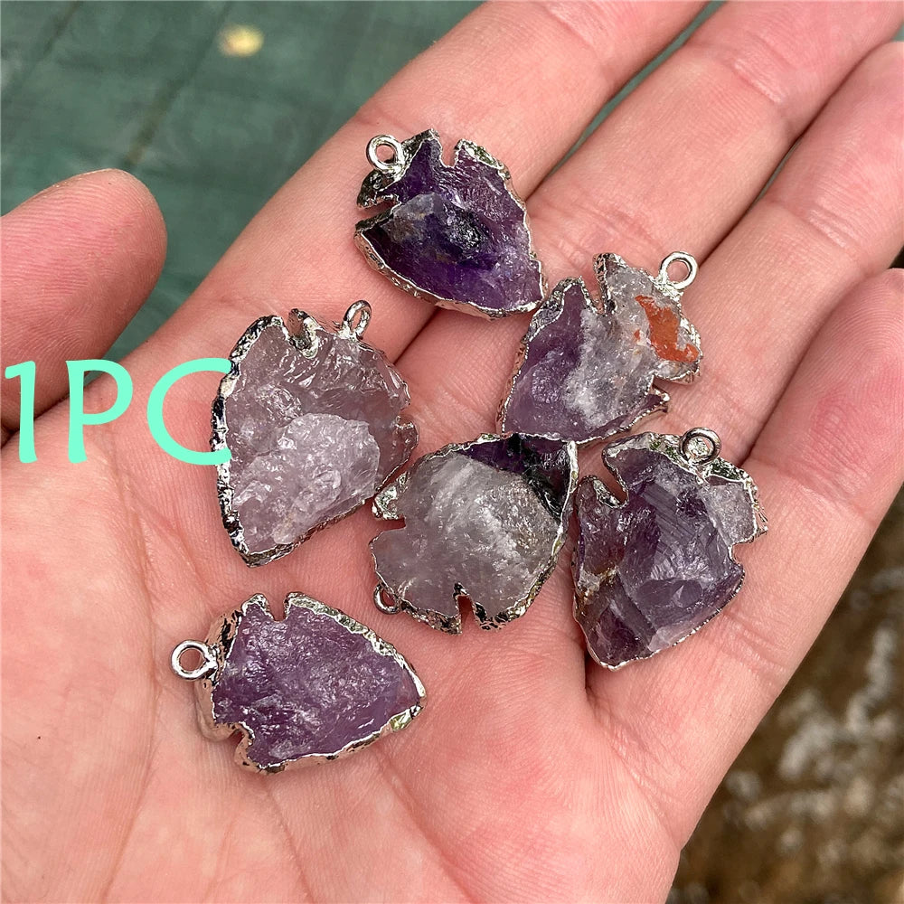 Echte Stein Pfeile Halskette Anhänger Rohkristall Quarz Anhänger Handwerk Amethyst Obsidian Pfeilspitze Energie Glücksbringer Herstellung Diy