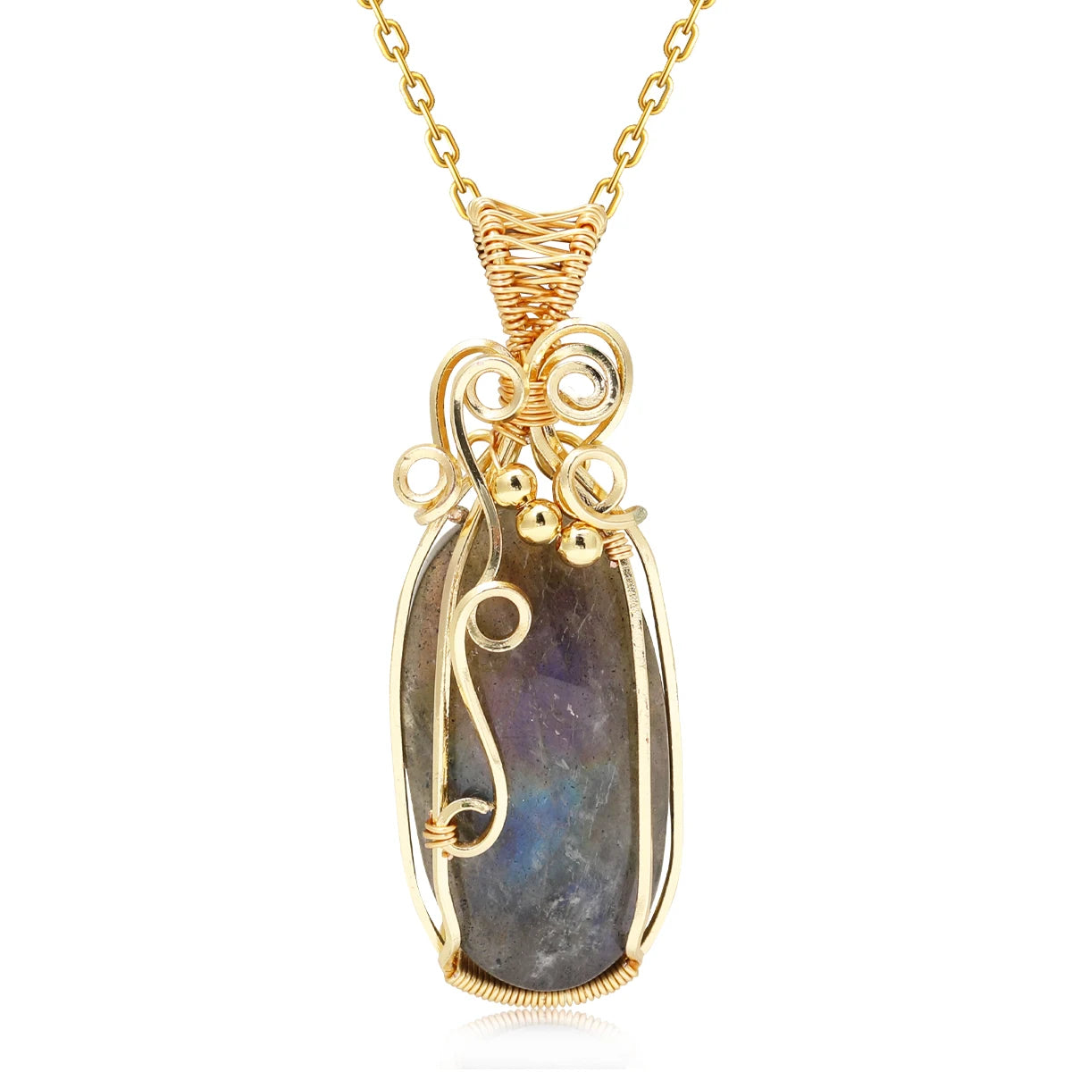 Labradorit Regenbogen Mondstein Edelstein Anhänger Kupferdraht umwickelt Labradorit Schmuck Labradorit Halskette mit Kette und Box