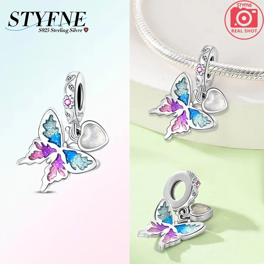 Charms aus 925er-Sterlingsilber, Chamäleon, leuchtende Glühwürmchen-Schmetterlings-Charms, Perlen, passend für 925 Original-Armbänder, feine DIY-Schmuckherstellung
