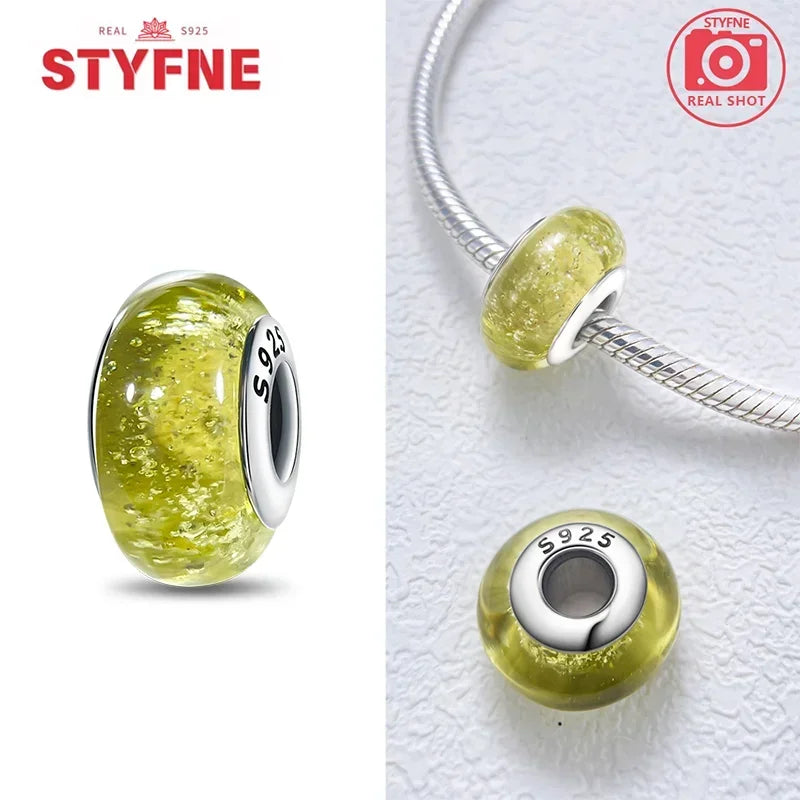 Echtes Sterlingsilber 925, Blumen-Charms, Glas, neue Original-Perle, bunt, Murano, passend für Original-Armbänder, DIY für Frauen, Schmuck, Geschenke