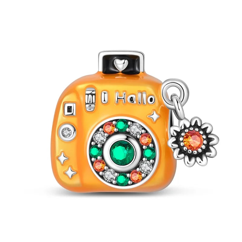 Kürbishaus-Perlen und Kuchen-Donut-Herzform aus 925er-Sterlingsilber, dreifach baumelnder Charm, passend für Armbänder, goldene orangefarbene Anhänger-Geschenke