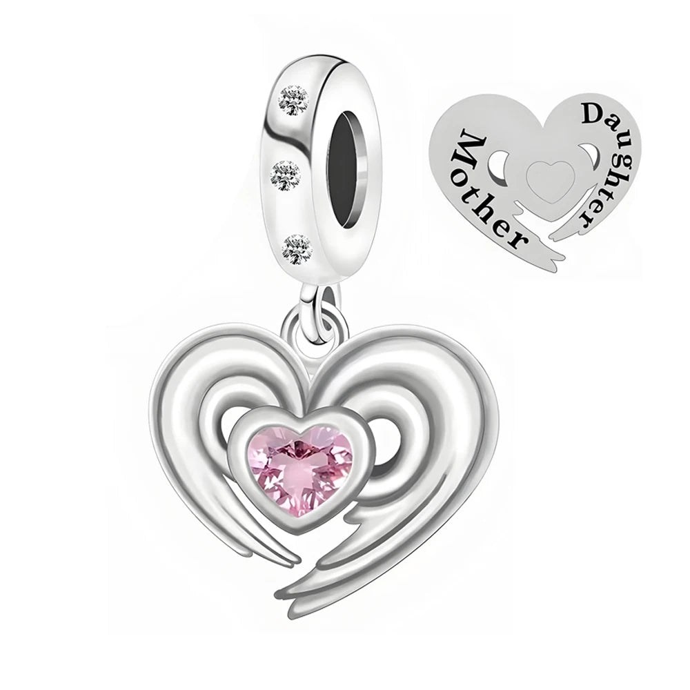 Charm-Anhänger aus 925er-Sterlingsilber mit Oktopusperlen und Stammbaum und Herz, passend für Schlangenarmband, Boutique-Halskette, rosa Anhänger, Geschenk