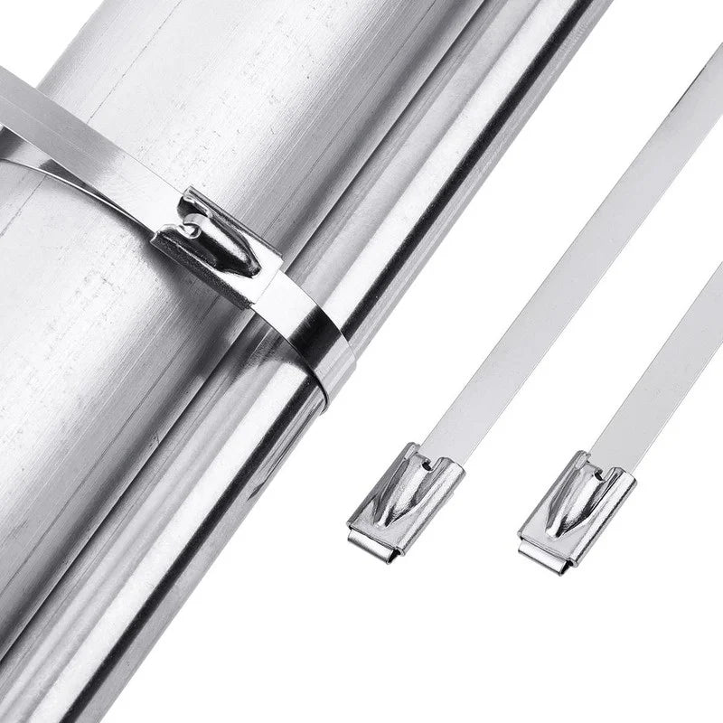 100 Stück Breite 7,9 mm Edelstahl-Kabelbinder, Auspufffolie, beschichtete Verriegelungskabelbinder, Mehrzweck-Kabelbinder mit Metall