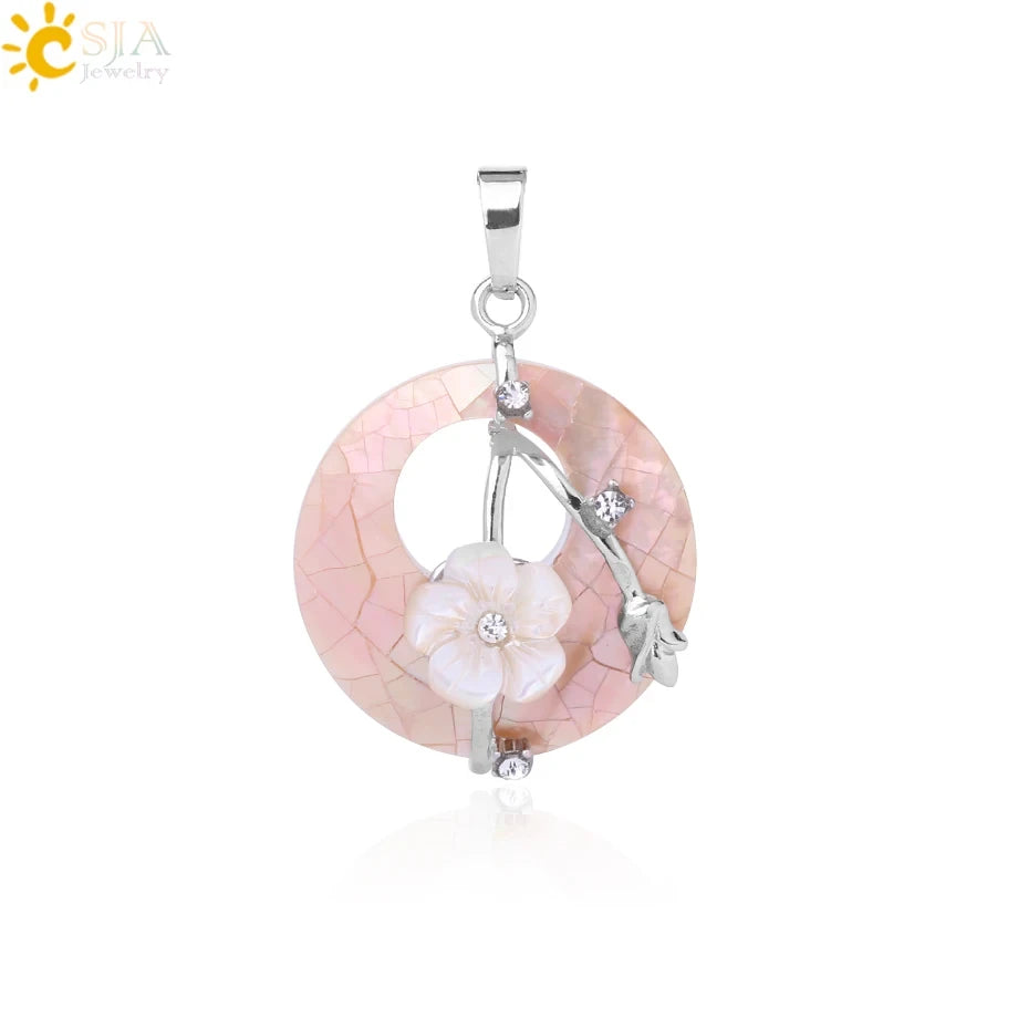 Natursteine Anhänger für Halskette Runde Blume Blatt Amethyste Rosenquarz Schwarzer Onyx Kristall Donut Reiki Schmuck G384