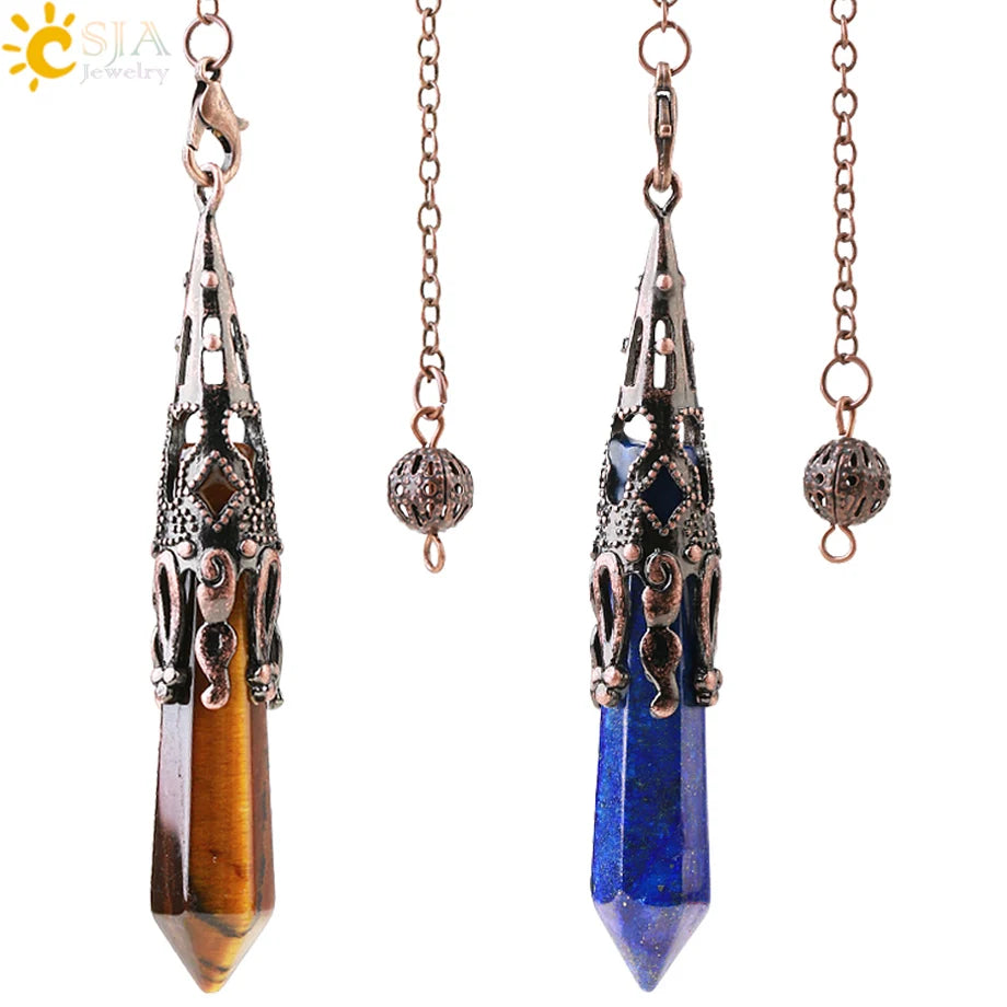 CSJA Kristallpendel für Wahrsagerei, Wünschelfen, Edelstein-Anhänger, antike Bronze, Quarz, Wahrsagerei, Pendulums, Pendulo-Anhänger G883