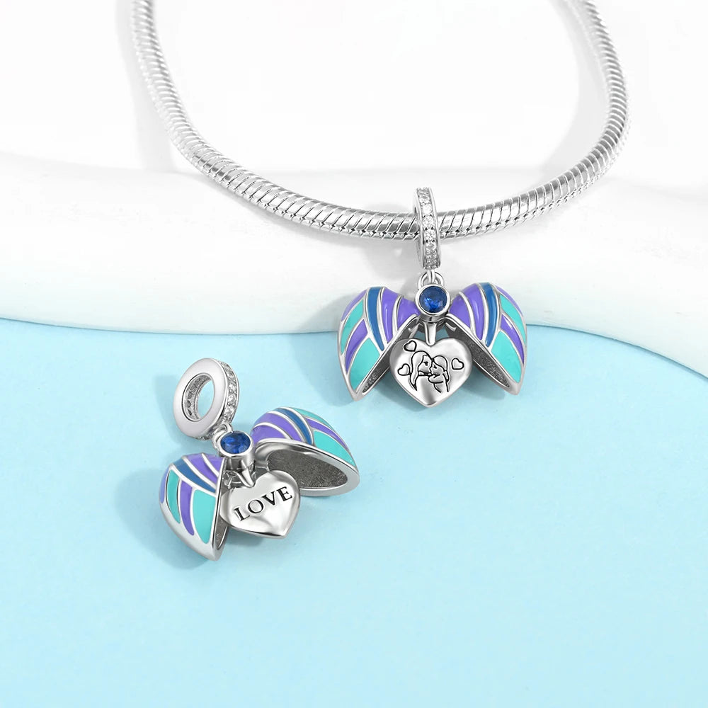 Blaue Serie 925 Sterling Silber Eidechsen-Herz Roboter Kaffee Mit Blumen Charms Passend für DIY Armband Halskette Casual Party Geschenke