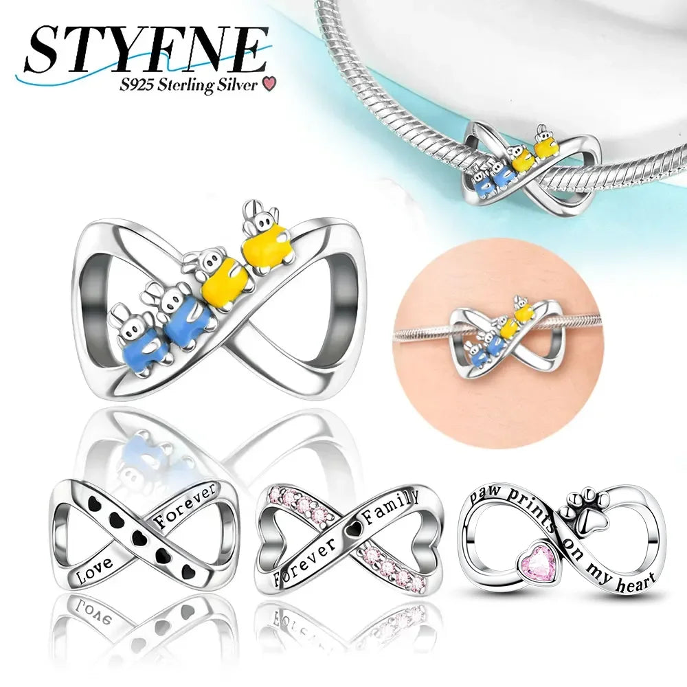Charm-Anhänger aus 925er-Sterlingsilber für immer, Familie, unendliche Liebe, passend für Original-Armbänder, DIY-Edelschmuckherstellung, Geschenk