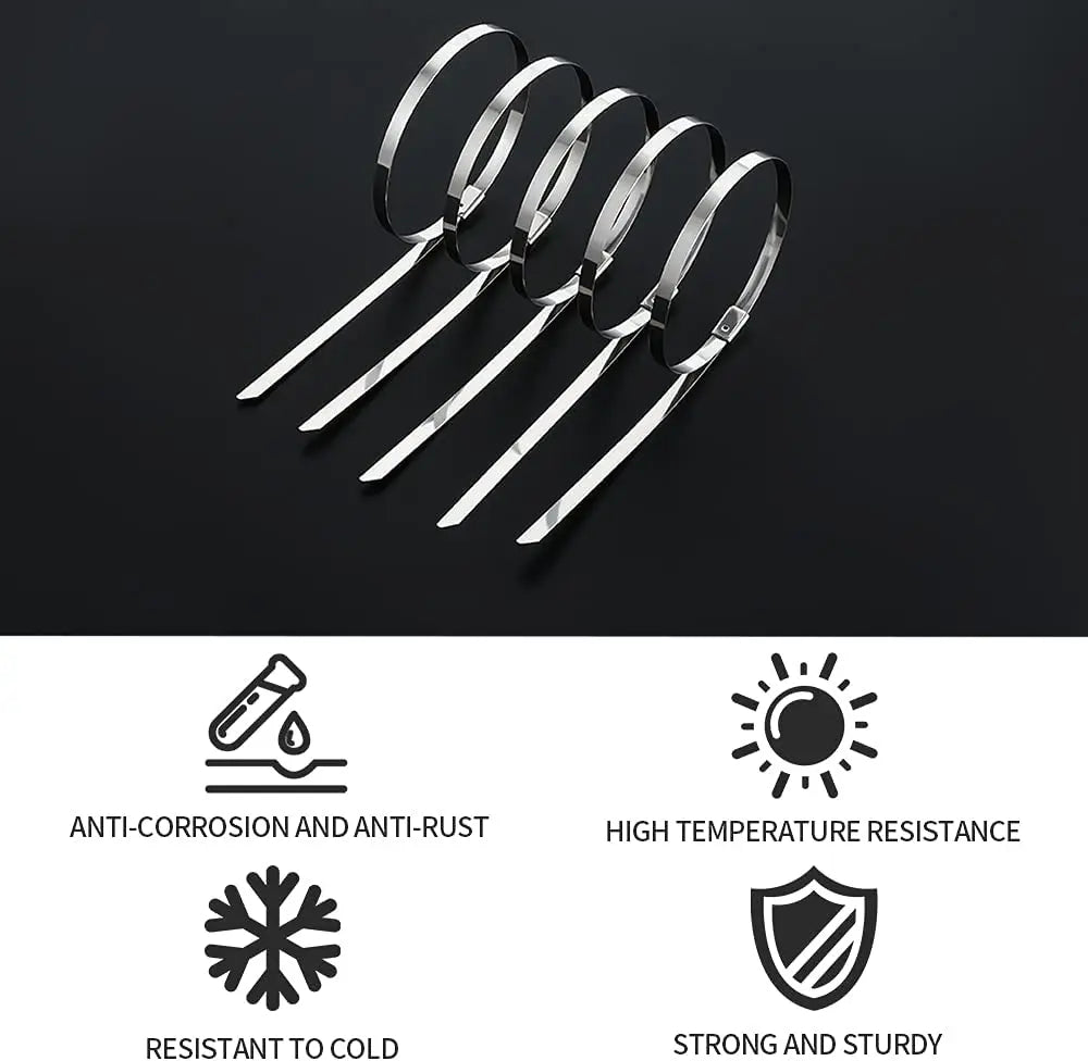 100 Stück 4,6 mm 7,9 mm 304 Edelstahl Metallkabelbinder Multifunktionale selbstsichernde Kabelbinder Reißverschluss-Auspufffolie beschichtete Verriegelung