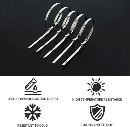 100 Stück 4,6 mm 7,9 mm 304 Edelstahl Metallkabelbinder Multifunktionale selbstsichernde Kabelbinder Reißverschluss-Auspufffolie beschichtete Verriegelung