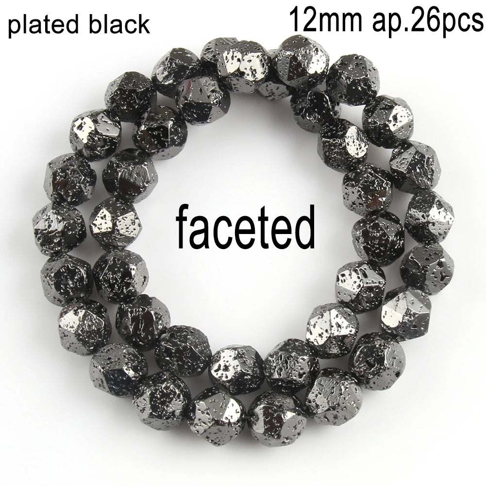 Schwarze vulkanische Lavagesteinperlen, Mineralperlen, Charms, Rohrwürfel, runde geometrische Formperlen für Schmuckherstellung, DIY-Armband