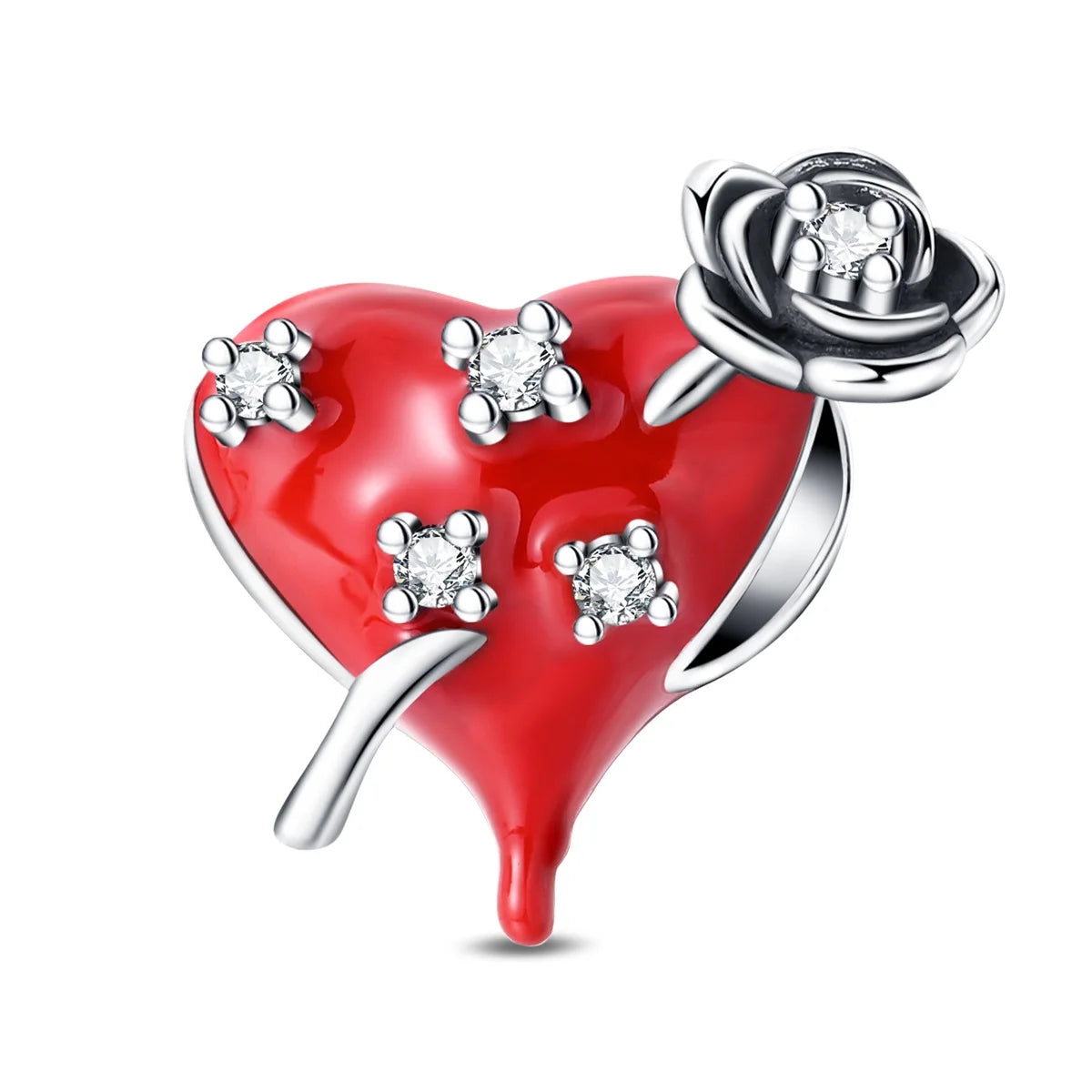 Wunderschöner roter Anhänger aus 925er-Sterlingsilber mit Rosenherz, Krabbe, Feuerwerkskörper, für Mädchen und Jungen, passend für DIY-Armbänder, Halsketten, süße Geschenke