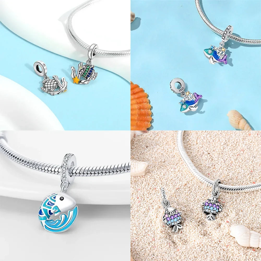 925 Silber DIY Schmuck Zubehör Zirkon Krabbe Wal Big Mouth Fisch Charms Perlen passen Original Armband Schmuckstück
