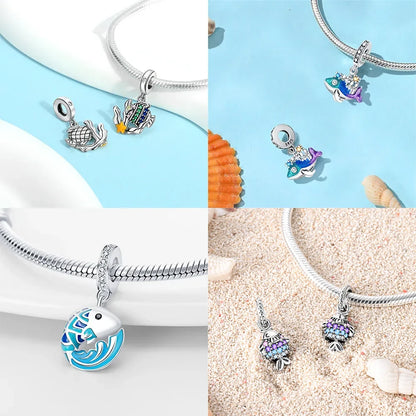 925 Silber DIY Schmuck Zubehör Zirkon Krabbe Wal Big Mouth Fisch Charms Perlen passen Original Armband Schmuckstück