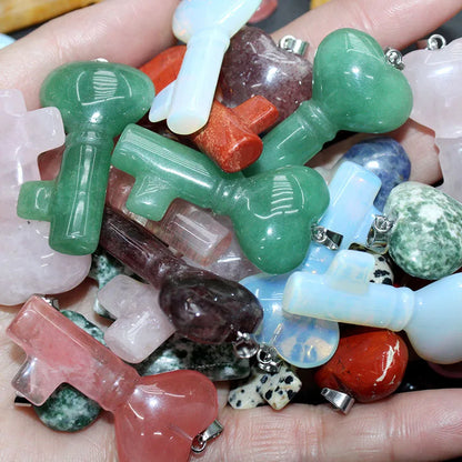 5PCS Naturstein Liebe Herz Schlüsselanhänger Anhänger Kristall Energie Stein Amethyst Rosenquarz Anhänger für DIY Damen Dekoratives Geschenk