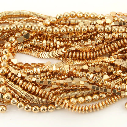 Natürliche 14k vergoldete Hämatitperlen unregelmäßige runde Herzwürfel Rondelle Spacer Perlen für Schmuckherstellung Diy Armband Halskette