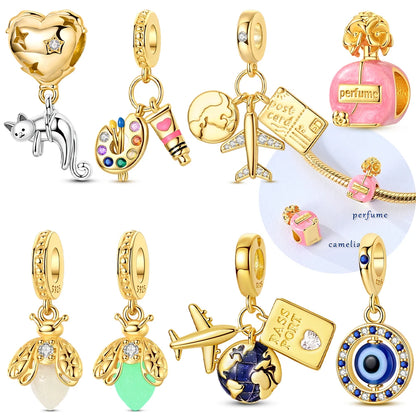 Original 925 Silber Gold Glühwürmchen Grün Leuchtender Anhänger Flugzeug Erde Rosa Parfüm Flasche Perlen Fit Armband Schmuck Diy Frauen