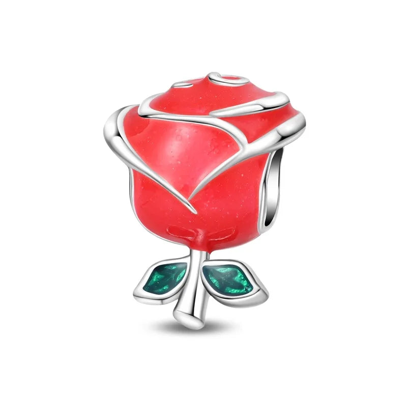 Rote Serie 925er Sterlingsilber Kamera Apfel Herzförmiger Koi Feuerwerkskörper Gott Reichtum Charm Passend für DIY Armband Halskette Partygeschenke