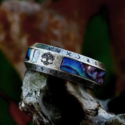 Mode Wikinger Baum des Lebens Edelstahl Abalone Muschel ringe für Männer Odin Norse Wikinger Runen ringe Retro Amulett Schmuck Geschenk
