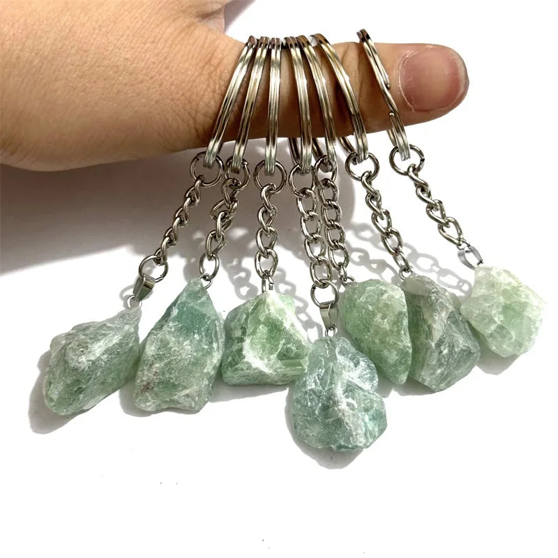 20 stücke Natürliche Raue Rohstein Kristall Quarz Schlüsselbund Frauen Männer Handtasche Hangle Auto Schlüssel Halter Raw Mineral Stein Schlüsselring schmuck