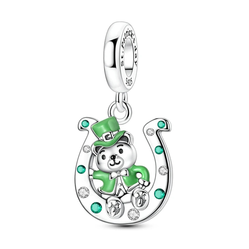 Glücksbringer aus 925er-Sterlingsilber mit vierblättrigem Kleeblatt, Hufeisenkrabbe, Marienkäfer-Zahlen-Charm, passend für DIY-Armbänder, Halsketten, Gesundheit, Glücksgeschenke