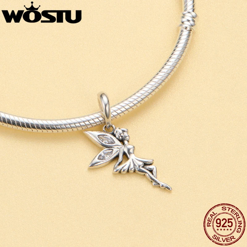 WOSTU 925 Sterling Silber Tier Cat Charm Anhänger Herz Familie Marienkäfer Bee Perlen Fit Original Armband DIY Schmuck Für Frauen