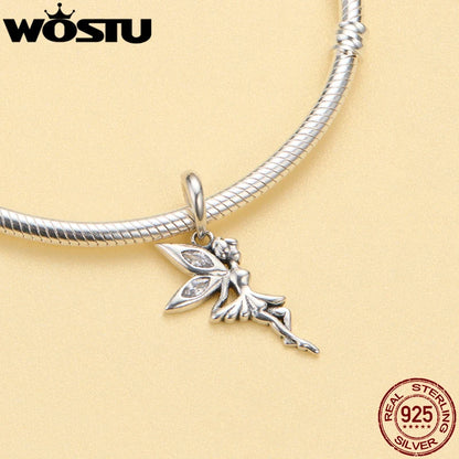 WOSTU 925 Sterling Silber Tier Cat Charm Anhänger Herz Familie Marienkäfer Bee Perlen Fit Original Armband DIY Schmuck Für Frauen