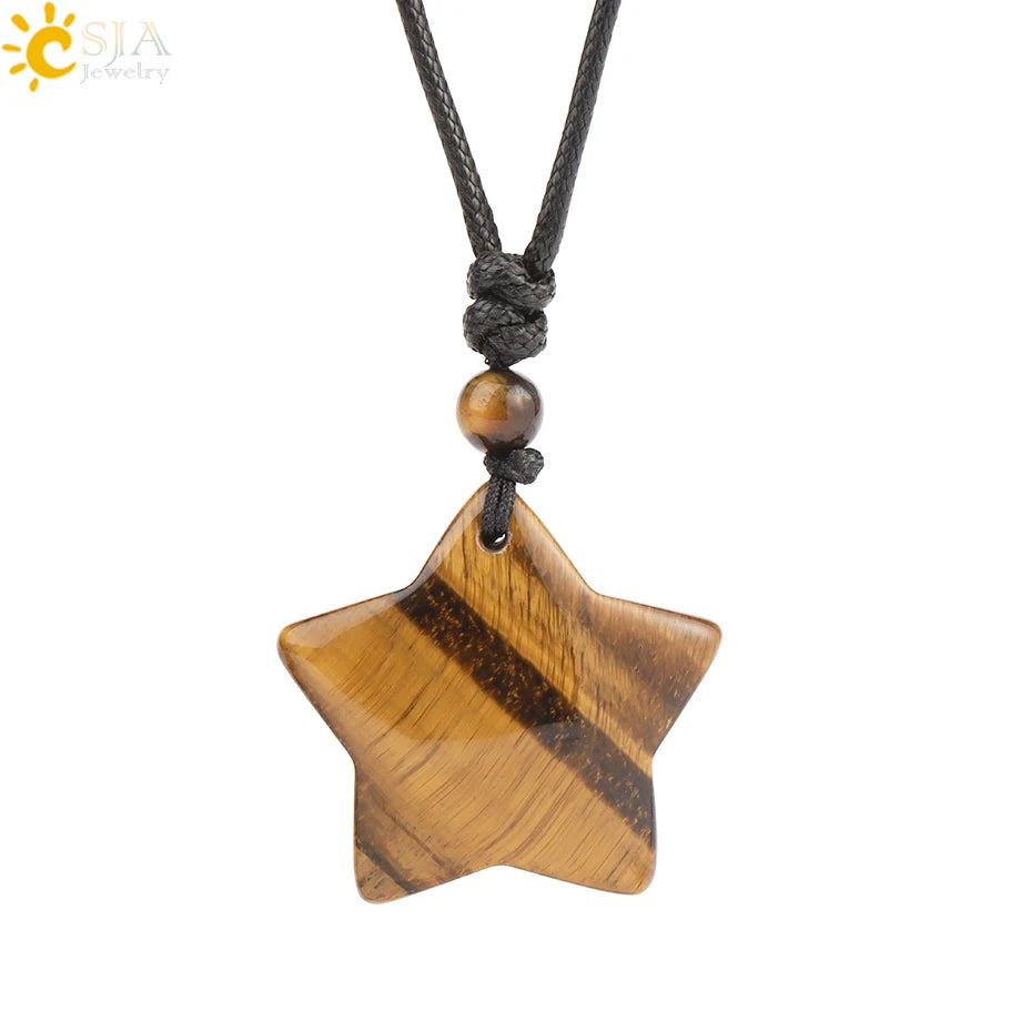 Heilende Stern Kristall Halskette Naturstein Anhänger Tigerauge Amethyst Rosenquarz Schwarz Obsidian Halsketten für Männer Frauen H301