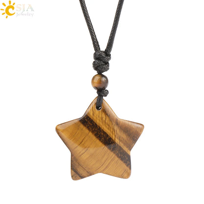 Heilende Stern Kristall Halskette Naturstein Anhänger Tigerauge Amethyst Rosenquarz Schwarz Obsidian Halsketten für Männer Frauen H301
