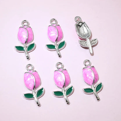 20 Stück 21x10mm Emaille Rose Knospe Blume Charms Anhänger Legierung Metall DIY Schmuckherstellung Zubehör Erkenntnisse für Halskette Ohrringe
