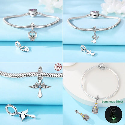 Neue Silber 925 Engel Skulptur Charms Herz Perlen Fit Original Armband für Frauen Schmuck Party Perlen DIY Edlen Schmuck Geschenke
