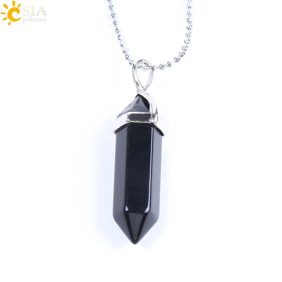 CSJA Sechseckige Kugel Kristall Halsketten Natürlicher Edelstein Quarz Halskette Anhänger Chakra Amethysten Rosa Quarz Lapislazuli G957