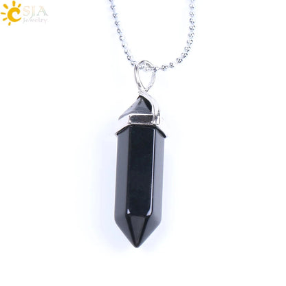 CSJA Sechseckige Kugel Kristall Halsketten Natürlicher Edelstein Quarz Halskette Anhänger Chakra Amethysten Rosa Quarz Lapislazuli G957